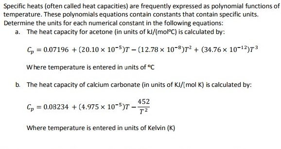 Solved Specific heats (often called heat capacities) are | Chegg.com