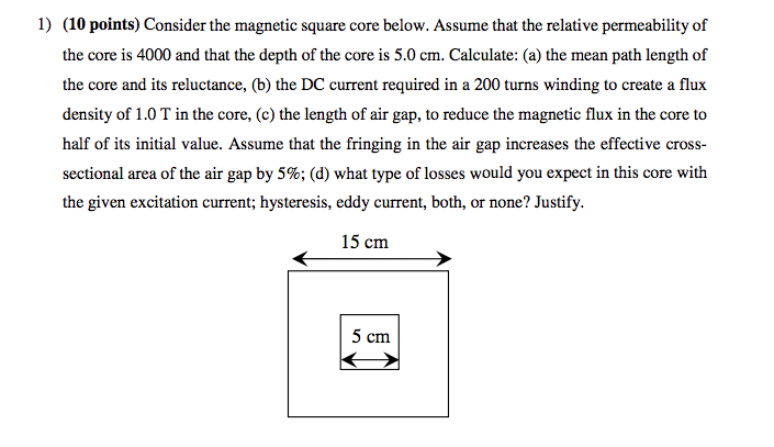 Solved (10 points) Consider the magnetic square core below. | Chegg.com