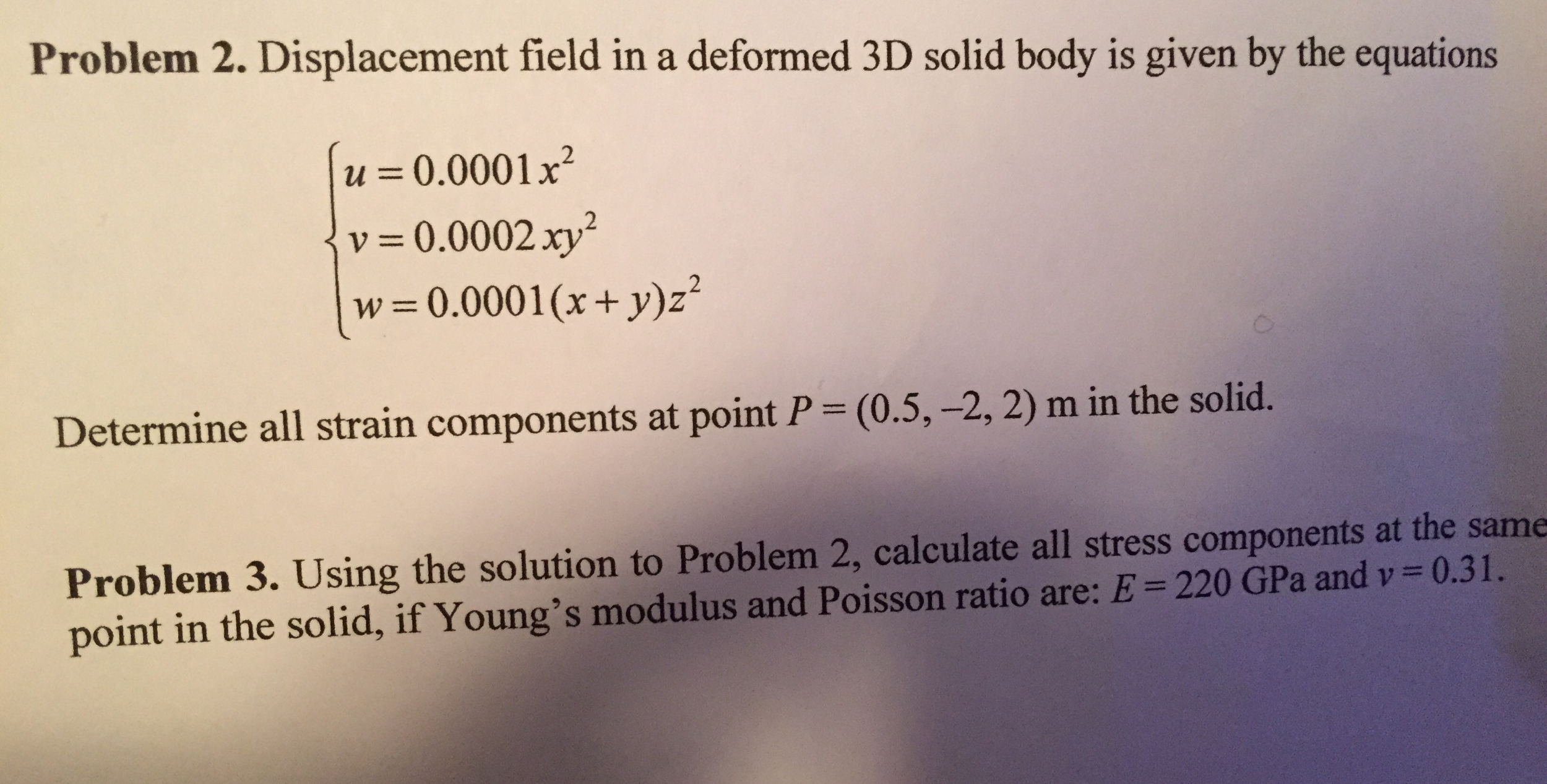 Solved Problem 2. Displacement field in a deformed 3D solid | Chegg.com