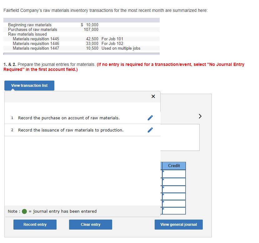 Solved Fairfield Company's raw materials inventory