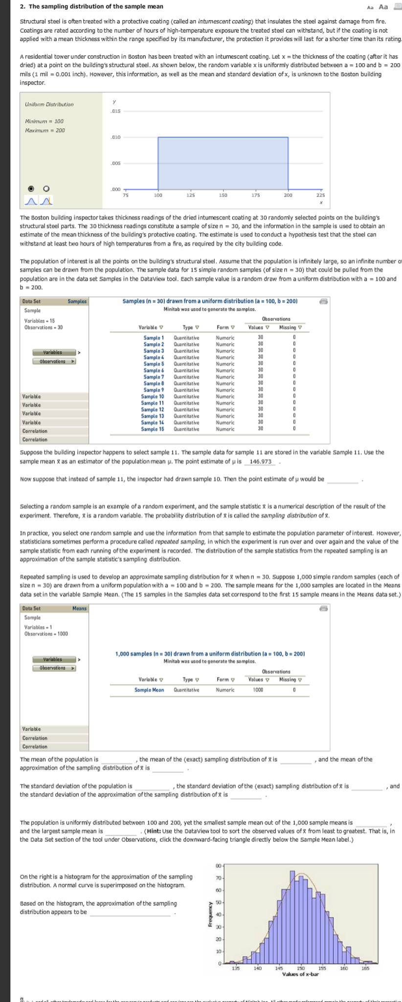 Solved 2. The sampling distribution of the sample mean | Chegg.com
