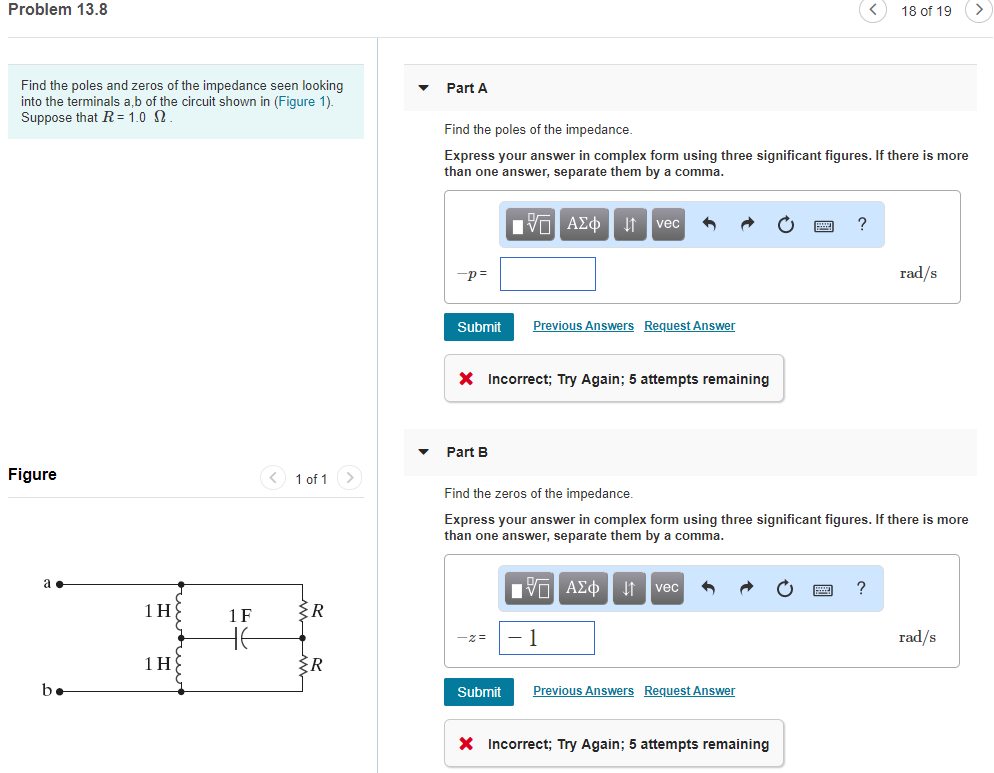 Solved Problem 13.8 18 of 19 > Find the poles and zeros of | Chegg.com