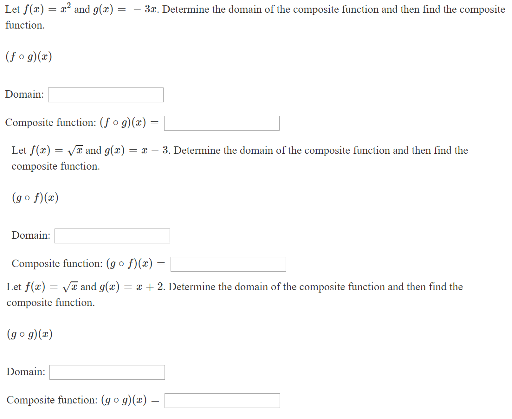 find the domain of each function and each composite function