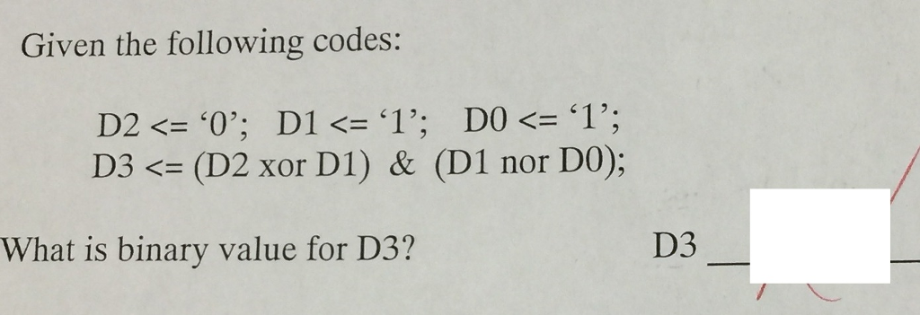 Solved Given The Following Codes: 1 2. D3