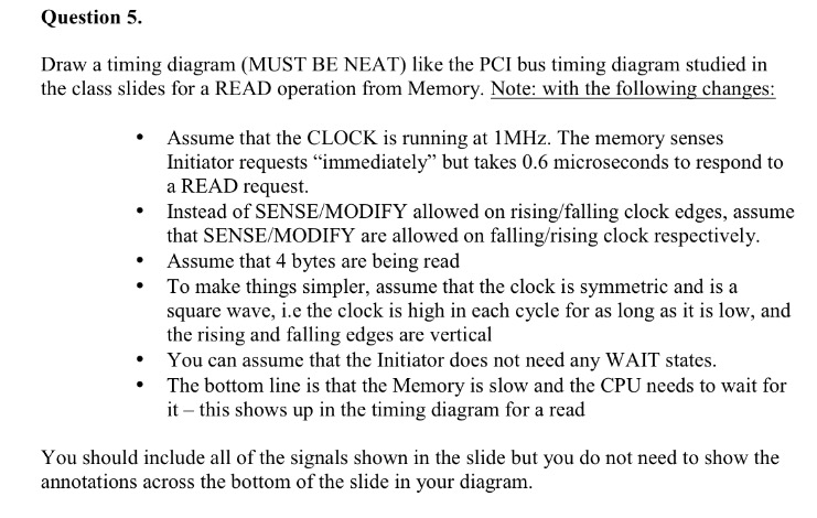 Draw a timing diagram (MUST BF, NEAT) like the PCI | Chegg.com