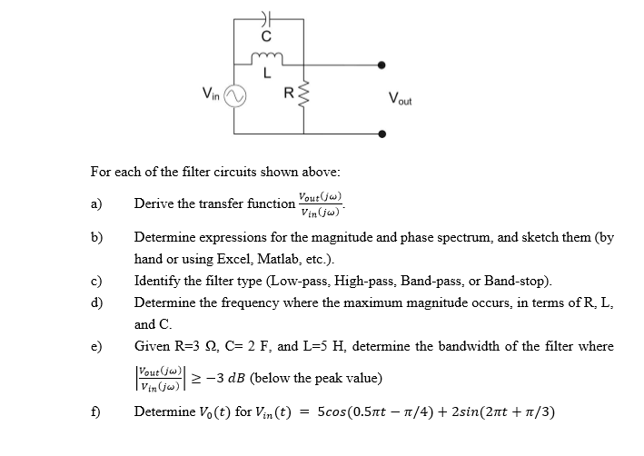Solved Vin out For each of the filter circuits shown above