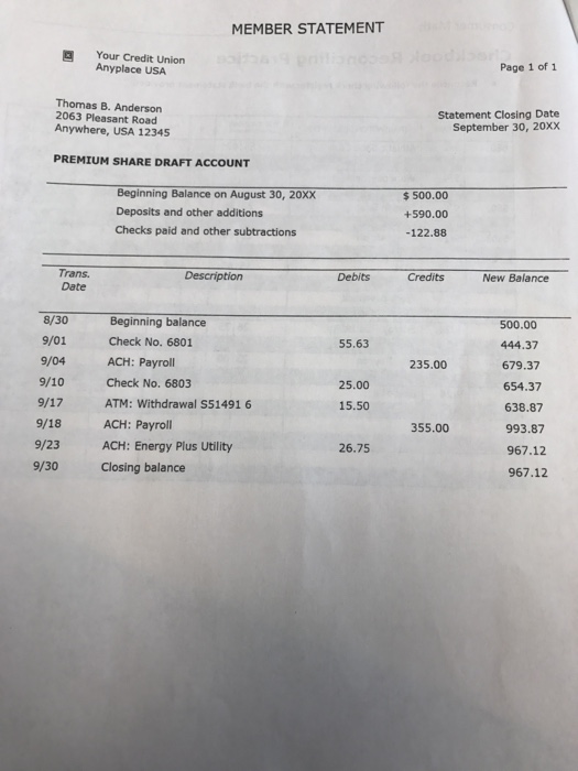 MEMBER STATEMENT Your Credit Union Page 1 of 1 | Chegg.com