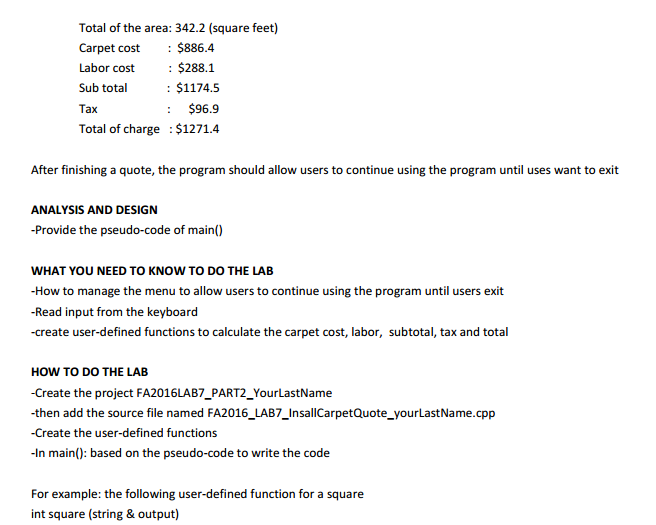 Solved PAR REQUIREMENT write an application for a carpet