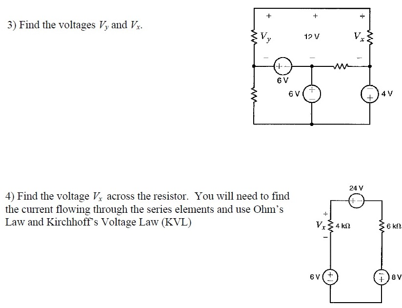 Solved 3) Find the voltages Vy and Vx. 4) Find the | Chegg.com