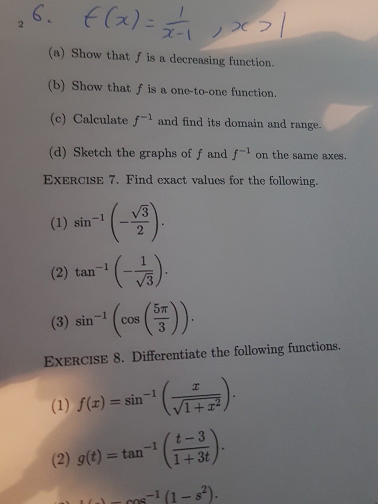 Solved (a) Show that f is a decreasing function. (b) Show | Chegg.com