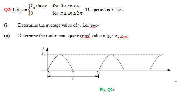 Solved Let y Y m sin omega t for 0 omega t pi 0 for Chegg