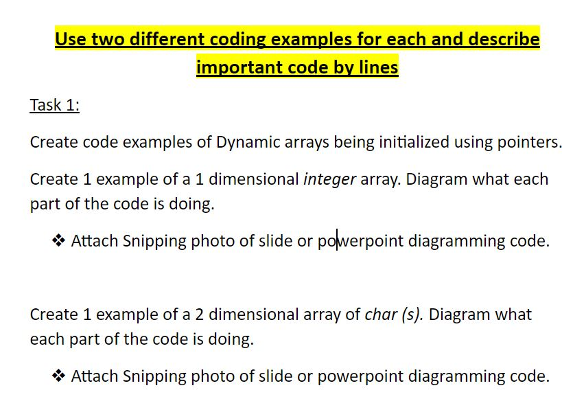Solved Use two different coding examples for each and | Chegg.com