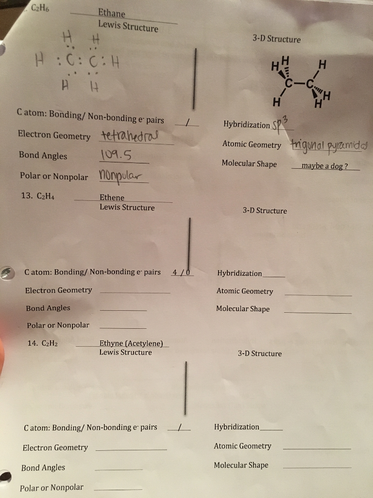 Solved CzH6 Ethane Lewis Structure 3 D Structure C C C atom