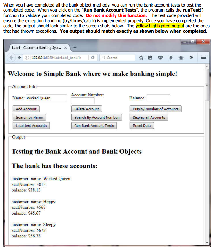 Test banking objects with javascript an HTML | Chegg.com