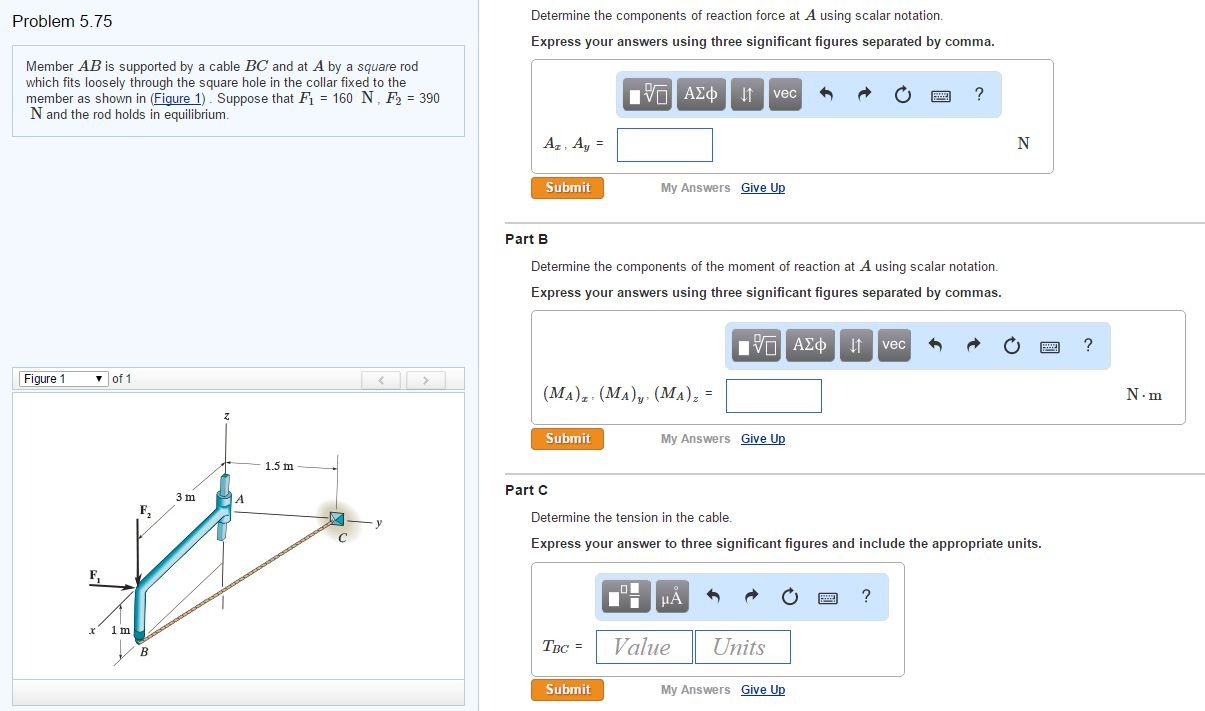 Solved Member AB is supported by a cable BC and at A by a | Chegg.com