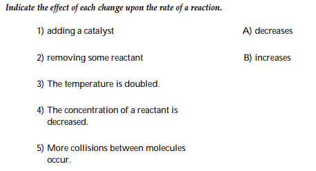 Solved Indicate the effect of each change upon the rate of a | Chegg.com