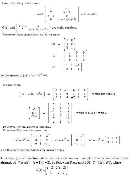 Solved Consider the transfer function matrix 8+1 叶! t | Chegg.com