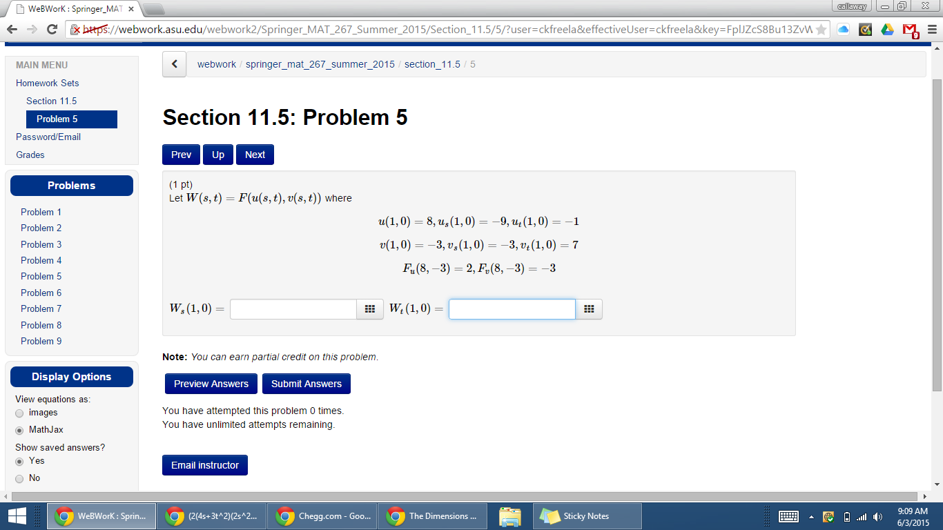 Solved B WeBWorK Spring MATX C Xbttps Webwork Asu.edu MAT | Chegg.com