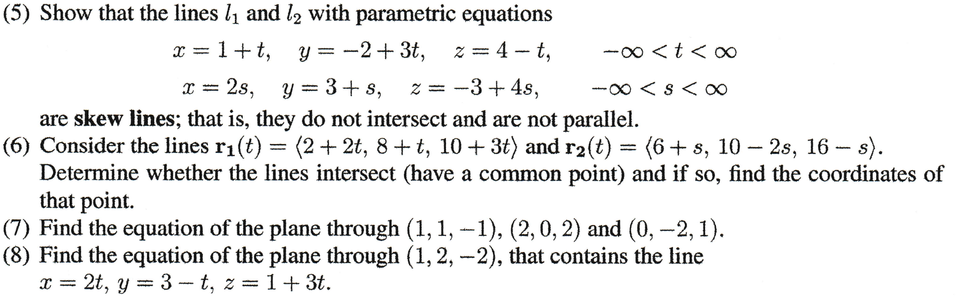 Solved (5) Show that the lines l1 and l2 with parametric | Chegg.com