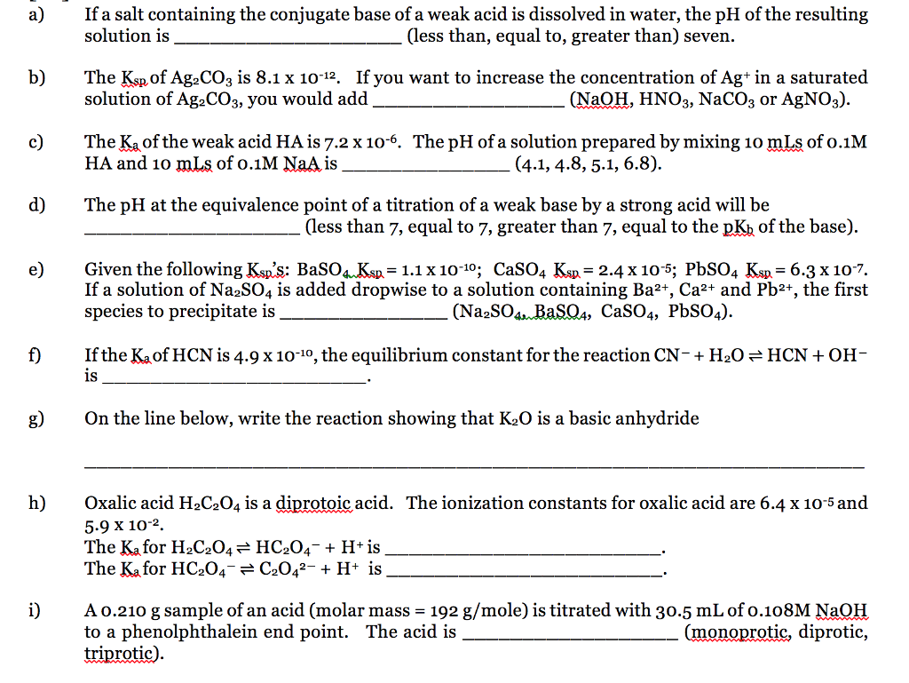 Solved If a salt containing the conjugate base of a weak | Chegg.com