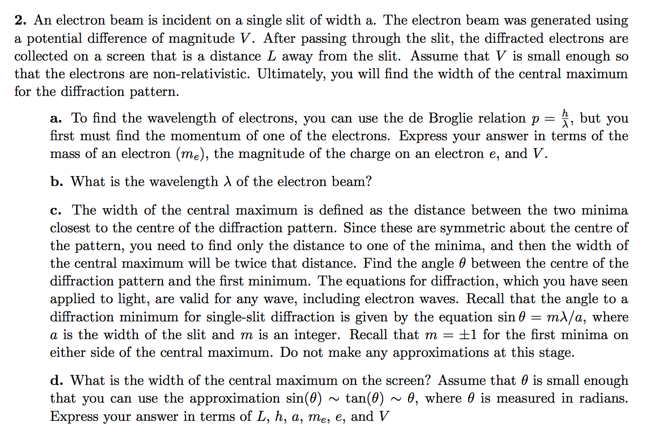 An electron beam is incident on a single slit of | Chegg.com