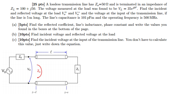Solved A lossless transmission line has Z_0 = 50 ohm and is | Chegg.com