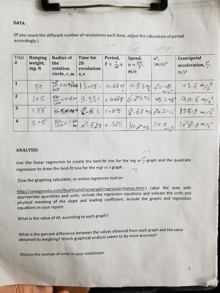 Centripetal Force Lab Answers