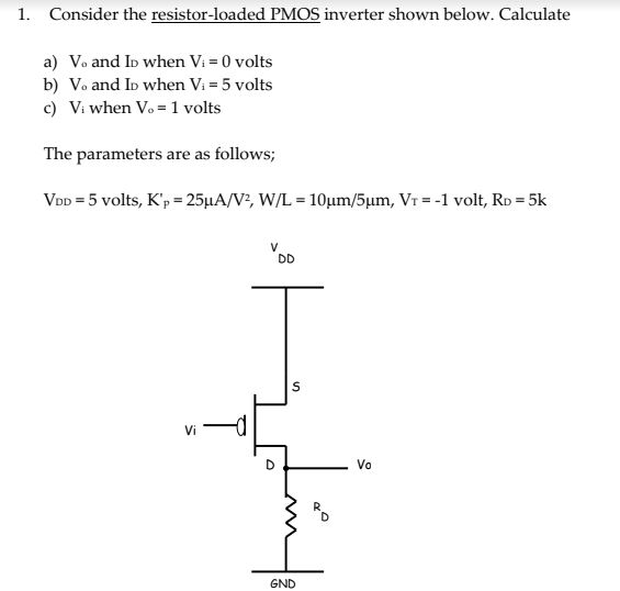 Solved 1. Consider the resistorloaded PMOS inverter shown