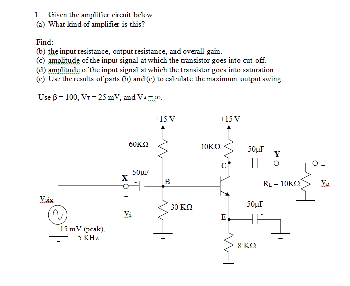 1. Given the amplifier circuit below. (a) What kind | Chegg.com