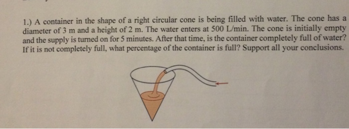 Solved 1.) A container in the shape of a right circular cone | Chegg.com