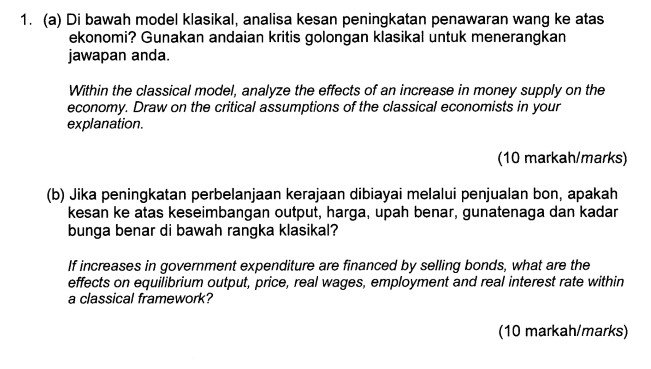 Solved Di bawah model klasikal, analisa kesan peningkatan | Chegg.com