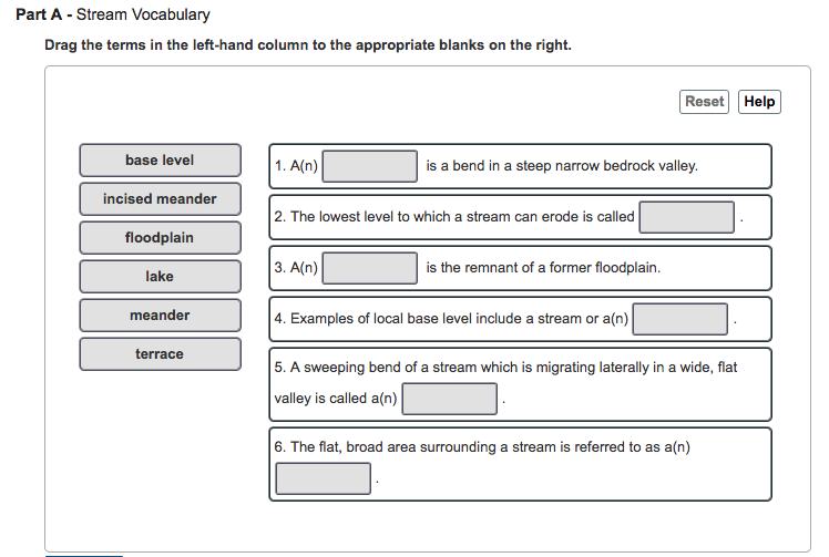 Solved Stream Vocabulary Drag the terms in the left-hand | Chegg.com