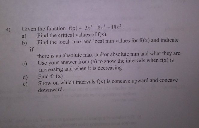 Solved 4 Given The Function Fx 3x 8 48x2 A Find The 5500