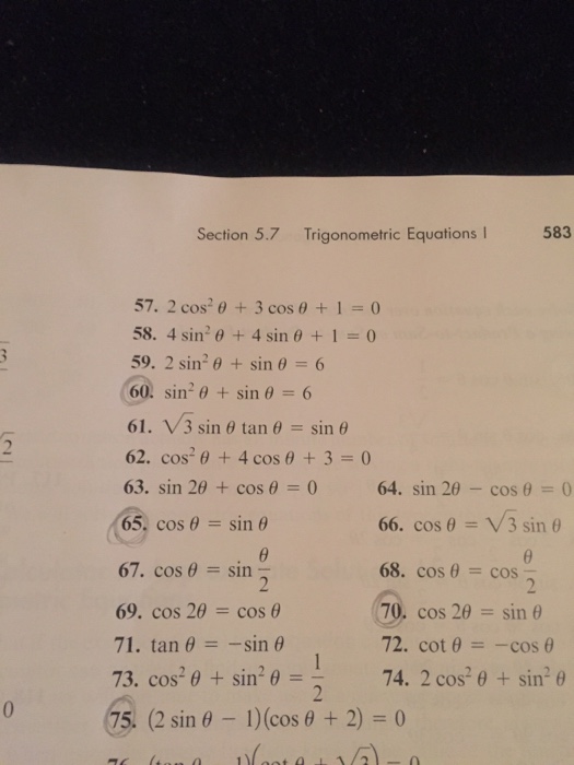 if 1 cos 2 theta 3 4 then sin theta is