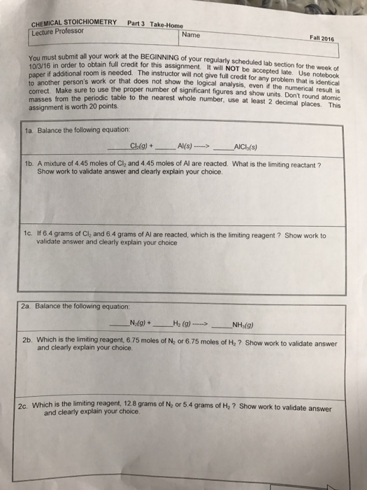 Solved CHEMICAL STOICHIOMETRY Lecture Professor Part 3 Chegg