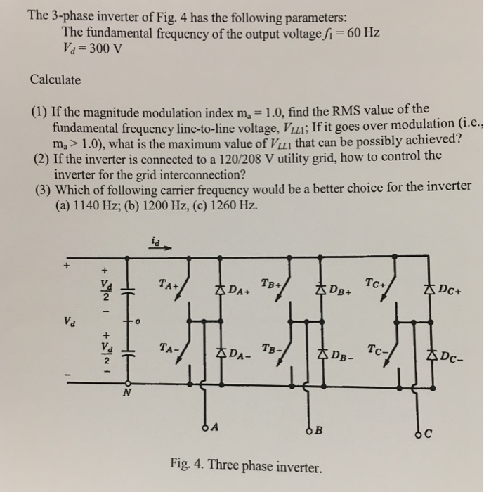 Solved The 3-phases inverter of Fig. 4 has the following | Chegg.com