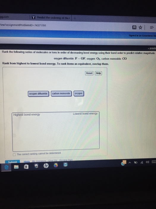 Solved Rank the following series of molecules or ions in | Chegg.com