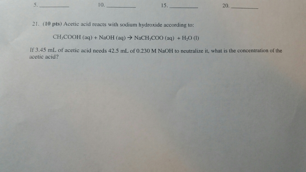 Solved Acetic acid reacts with sodium hydroxide according