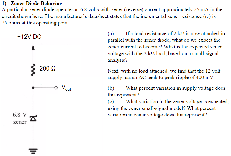Solved Zener Diode Behavior A particular zener diode
