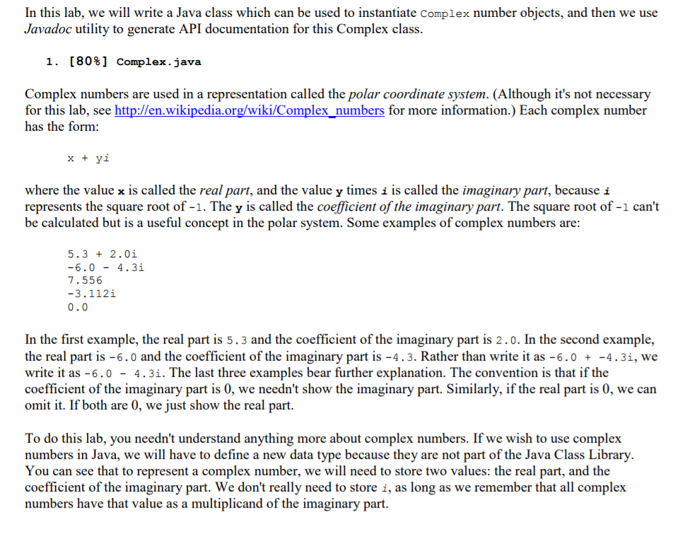 Solved In this lab, we will write a Java class which can be | Chegg.com
