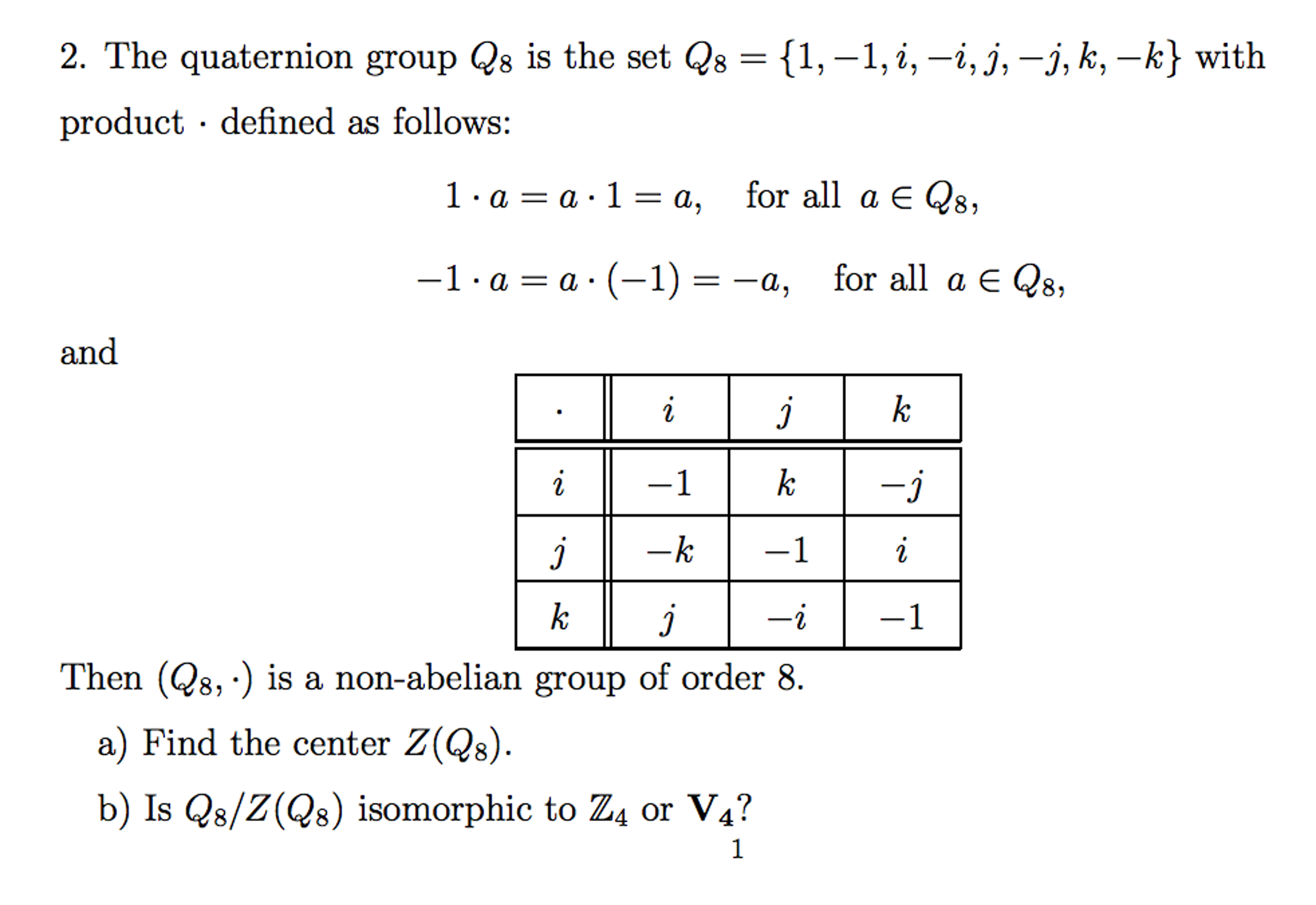 irreducible representation of quaternion group