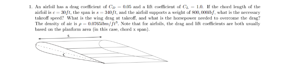 Solved 1. An airfoil has a drag coefficient of CD0.05 and a | Chegg.com