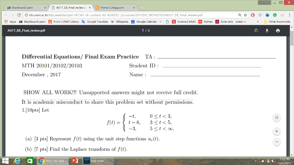 Solved 1st problem | Chegg.com