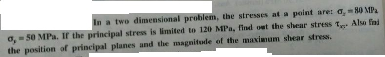 Solved In a two dimensional problem, the stresses al a point | Chegg.com