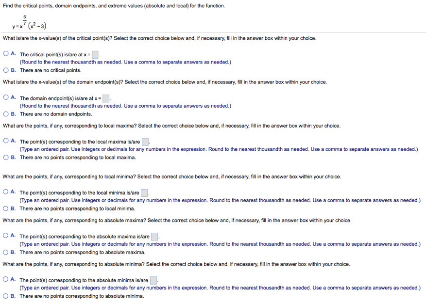 Solved Find the critical points, domain endpoints, and