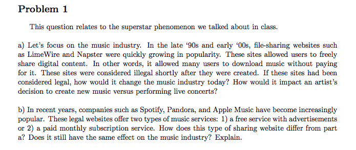 Solved Problem 1 This question relates to the superstar | Chegg.com