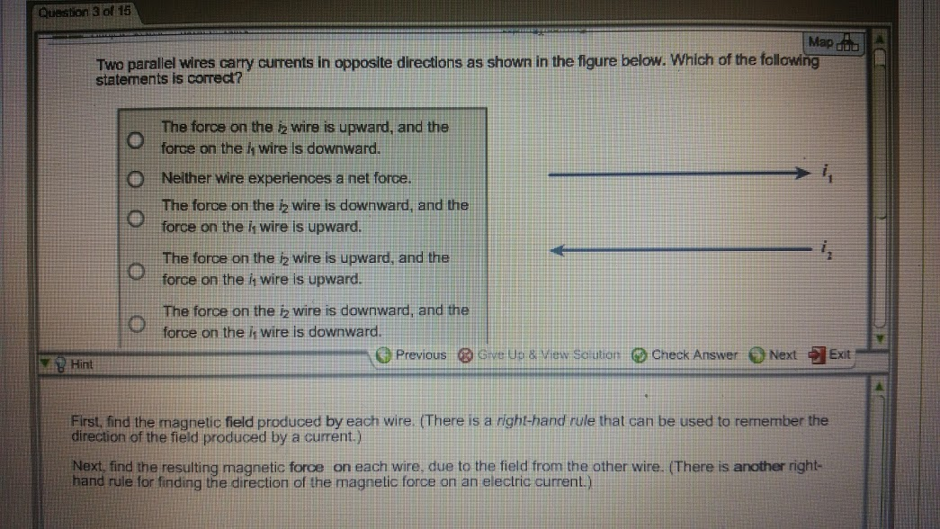 Solved Two parallel wires carry currents in opposite
