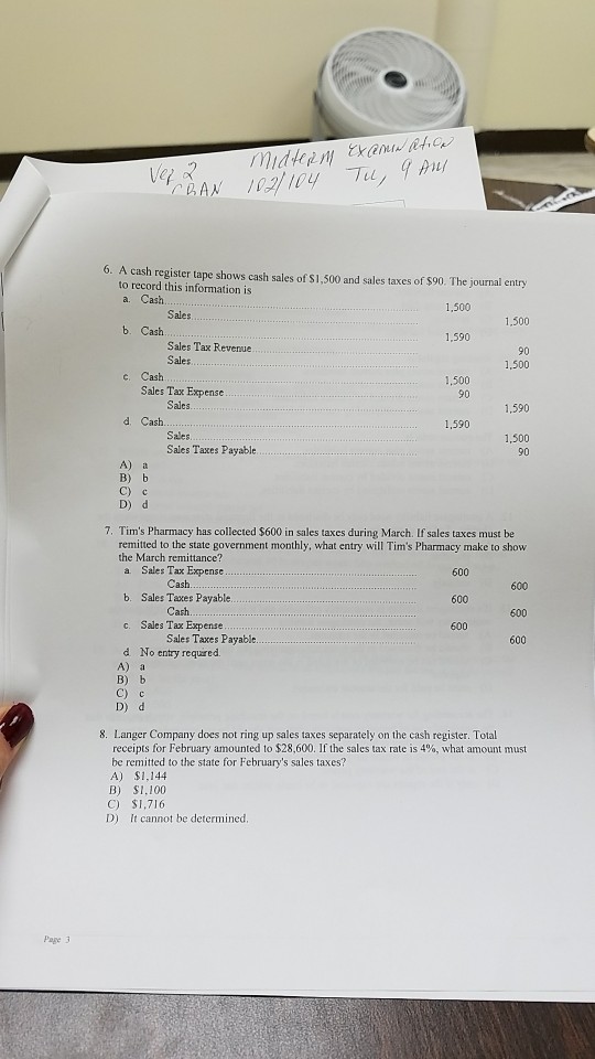 Solved 6. A cash register tape shows cash sales of 1,500
