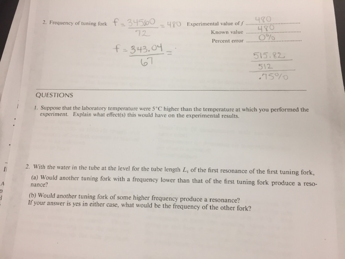 Solved 2. Frequency of tuning fork f 34500 O Experimental