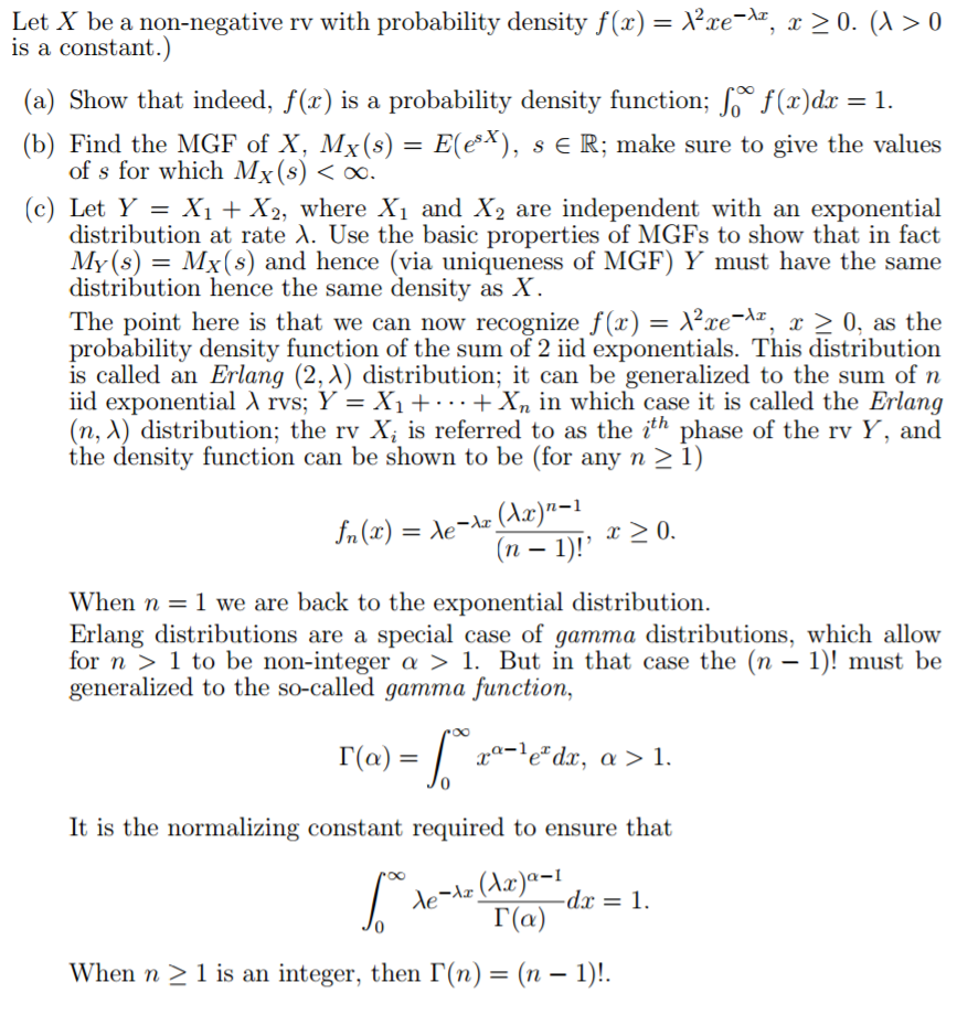 Solved Let X be a non-negative rv with probability density | Chegg.com